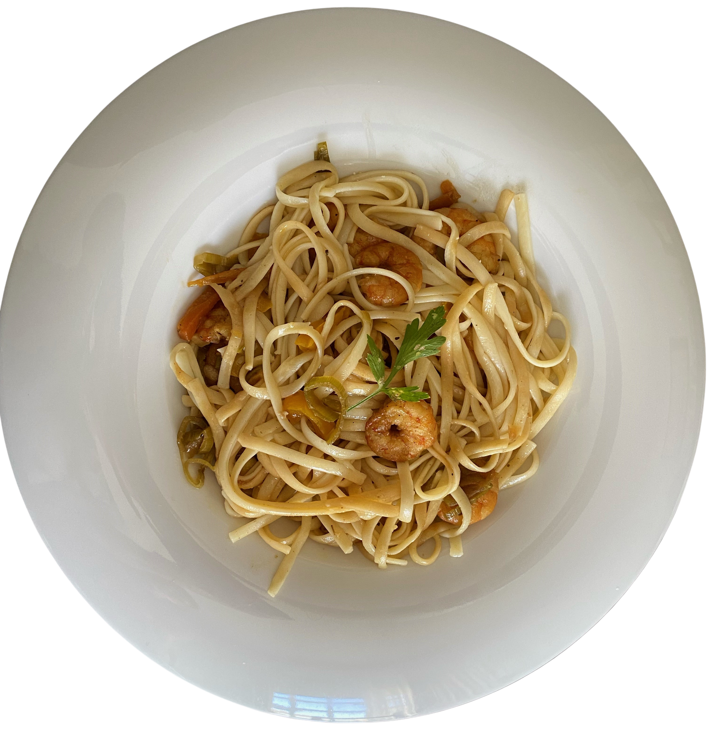 Linguini con verduras y gambas 300grs
