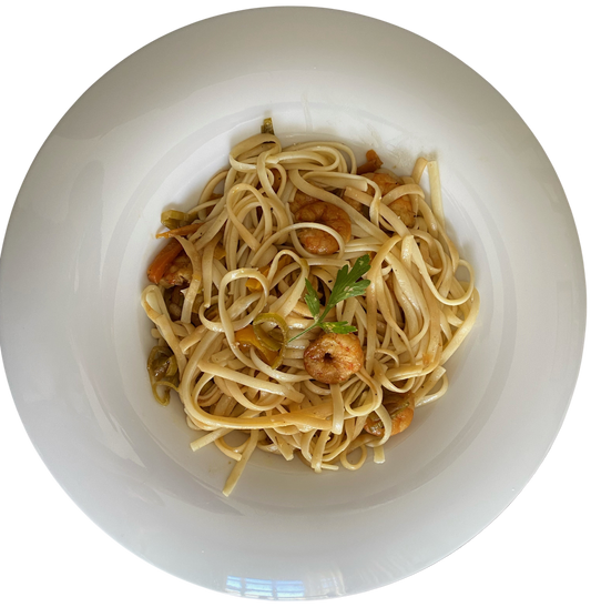 Linguine with prawns and vegetables 300grs
