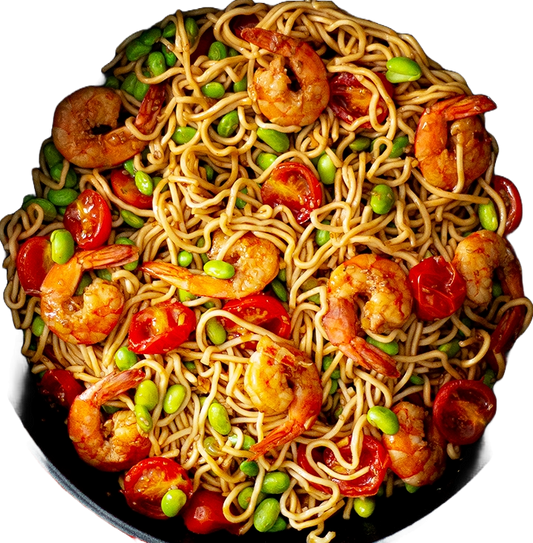 Noodles con Langostinos. Ración 650 gr