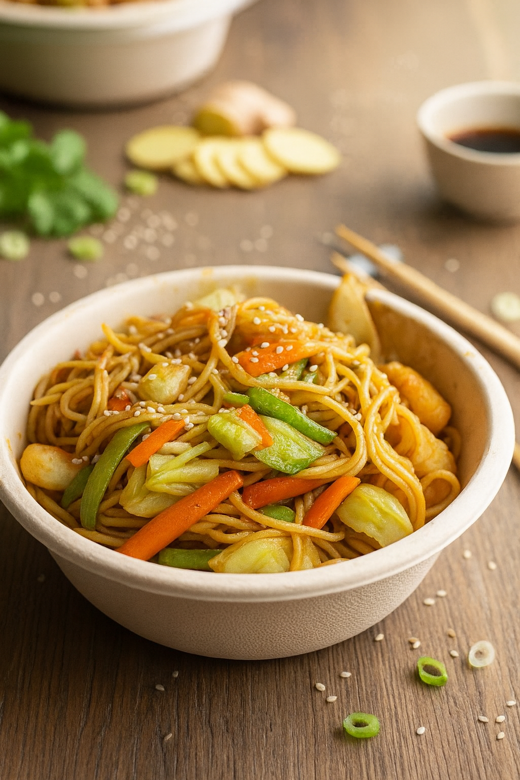 Noodles de verduras al curry. Ración 650 gr