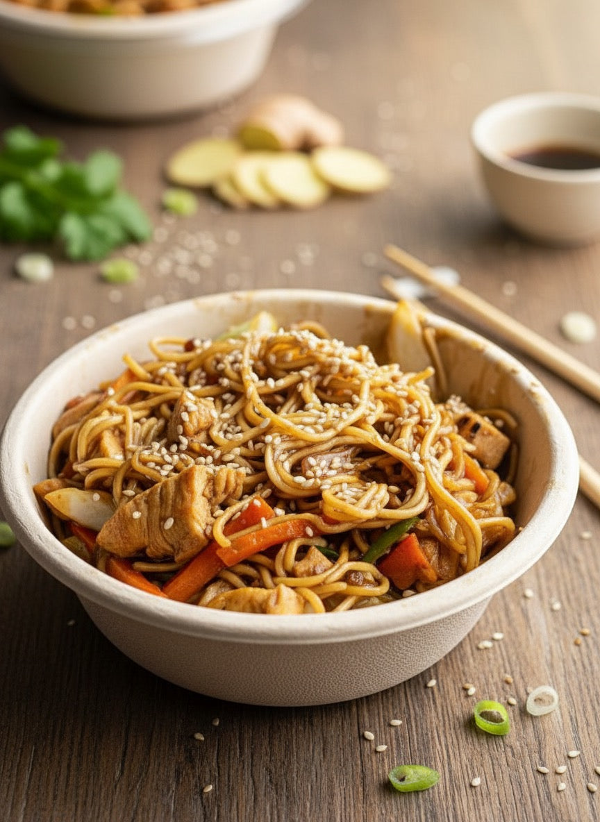 Noodles con pollo. Ración 650 gr