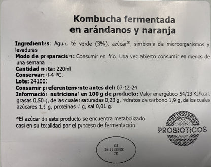 KOMBUCHA ARTESANAL FERMENTADA EN ARÁNDANOS Y NARANJA 330 ml